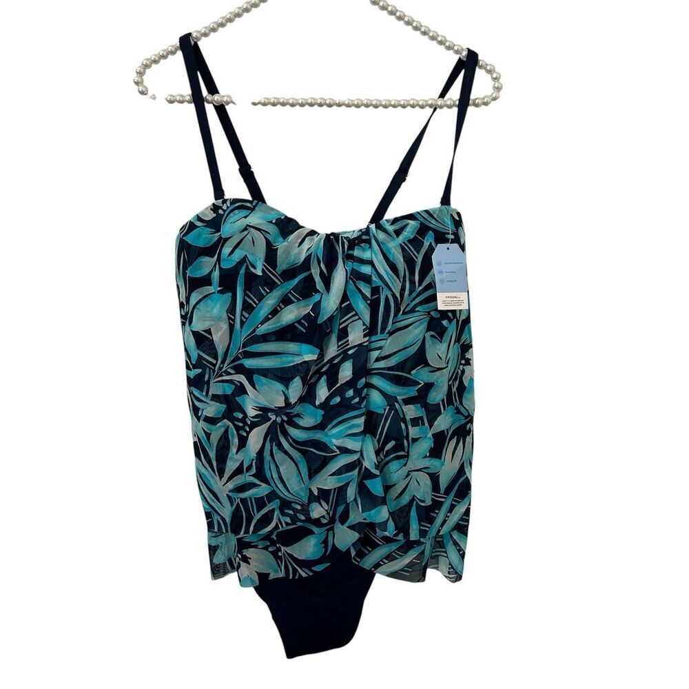 Lands' End Womens Fauxkini One Piece Swimsuit Size‎ 14 NWT Coastal Beach Cruise